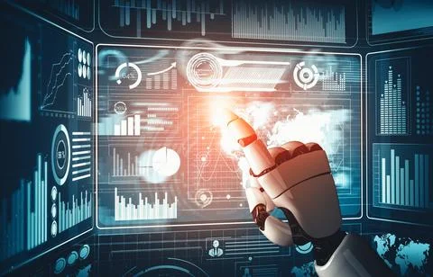 MLP Futuristic AI thinking of droid robot artificial intelligence concept 스톡 일러스트
