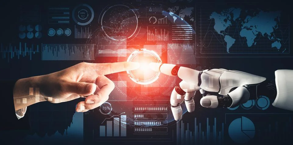 MLP Futuristic AI thinking of droid robot artificial intelligence concept Stock Illustration