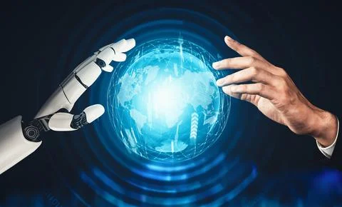 MLP Futuristic AI thinking of droid robot artificial intelligence concept Stock Illustration