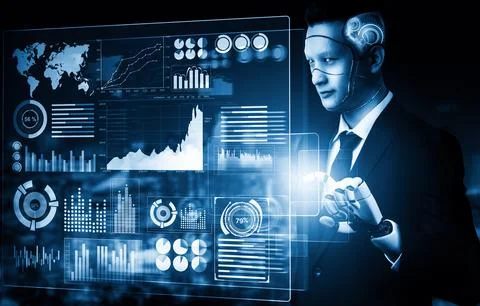 MLP Futuristic AI thinking of droid robot artificial intelligence concept Stock Illustration