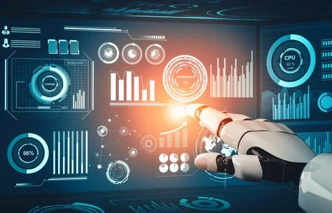 MLP Futuristic AI thinking of droid robot artificial intelligence concept Stock Illustration