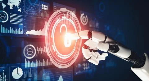 MLP Futuristic AI thinking of droid robot artificial intelligence concept Stock Illustration