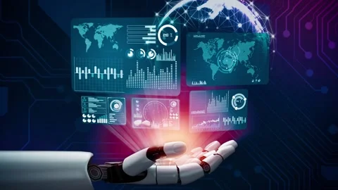 MLP Futuristic robot artificial intelligence revolutionary AI technology concept Stock Footage 273196212