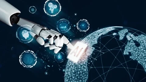 MLP Futuristic robot artificial intelligence revolutionary AI technology concept Stock Footage 273612029