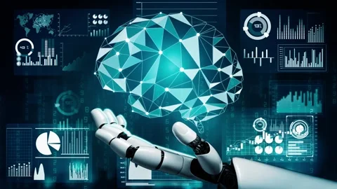 MLP Futuristic robot artificial intelligence revolutionary AI technology concept Stock Footage 274467396