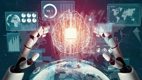 MLP Futuristic robot artificial intelligence revolutionary AI technology concept Stock Footage 274981855