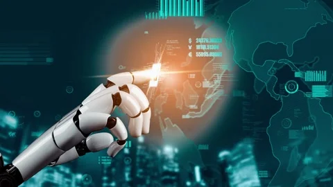 MLP Futuristic robot artificial intelligence revolutionary AI technology concept Stock Footage 275718575