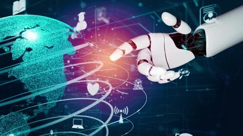 MLP Futuristic robot artificial intelligence revolutionary AI technology concept Video stock 275720649