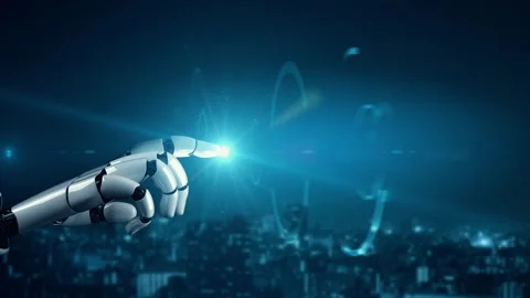 MLP Futuristic robot artificial intelligence enlightening AI technology concept Stock Footage 276502058