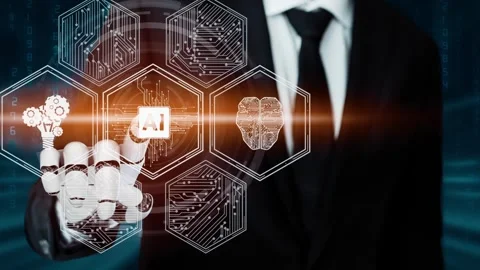 MLP Futuristic robot artificial intelligence revolutionary AI technology concept Stock Footage 277023439