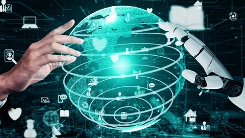 MLP Futuristic robot artificial intelligence revolutionary AI technology concept Stock Footage 277319540