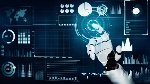 MLP Futuristic robot artificial intelligence revolutionary AI technology concept Stock Footage 277911513