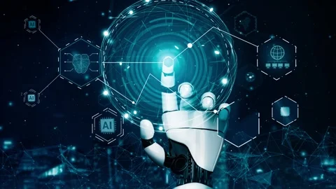 MLP Futuristic robot artificial intelligence revolutionary AI technology concept Stock Footage 279509844