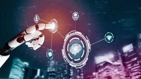 MLP Futuristic robot artificial intelligence revolutionary AI technology concept Stock Footage 279938445