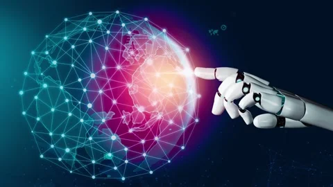 MLP Futuristic robot artificial intelligence revolutionary AI technology concept Stock Footage 280434803