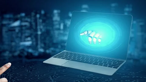 MLP Futuristic robot artificial intelligence enlightening AI technology concept Video stock 280512454