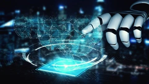 MLP Futuristic robot artificial intelligence enlightening AI technology concept Stock Footage 280512986