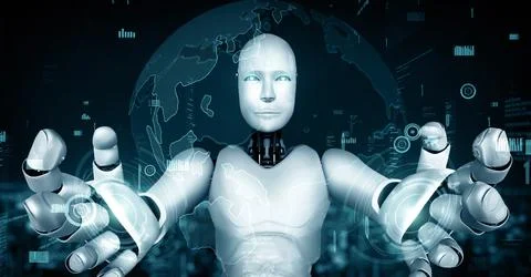 MLP Futuristic robot artificial intelligence huminoid AI programming coding Stock-Illustration