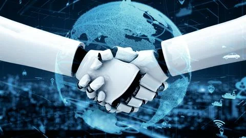 MLP Futuristic robot artificial intelligence huminoid AI for industrial factory Stock Illustration