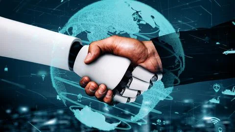 MLP Futuristic robot artificial intelligence huminoid AI transportation analytic 库存插图