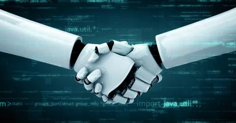 MLP Futuristic robot artificial intelligence huminoid AI programming coding Stock Illustration