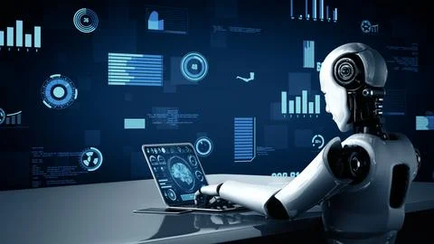 MLP Futuristic robot artificial intelligence huminoid AI for industrial factory Stock Illustration