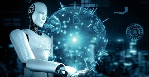 MLP Futuristic robot artificial intelligence huminoid AI for industrial factory Stockillustratie