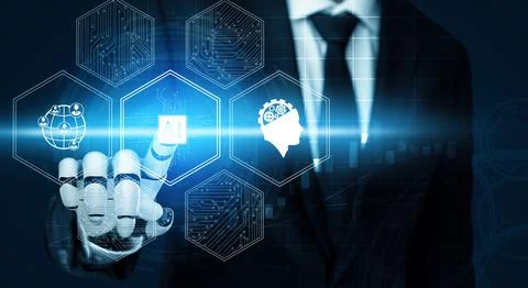 MLP Futuristic robot artificial intelligence concept. Illustrazione stock