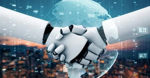 MLP Futuristic robot artificial intelligence huminoid AI data analytic Stock Illustration
