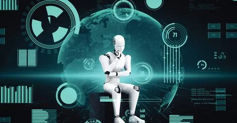 MLP Futuristic robot artificial intelligence huminoid AI for industrial factory Stock Illustration