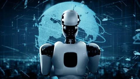 MLP Futuristic robot artificial intelligence huminoid AI transportation analytic 库存插图