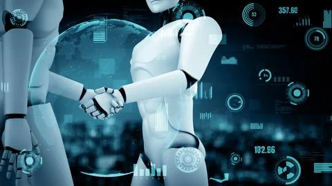 MLP Futuristic robot artificial intelligence huminoid AI for industrial factory 스톡 일러스트
