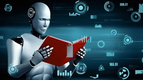 MLP Futuristic robot artificial intelligence huminoid AI for industrial factory Illustrazione stock