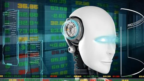 MLP Futuristic robot, artificial intelligence CGI for stock exchange market Stock Illustration