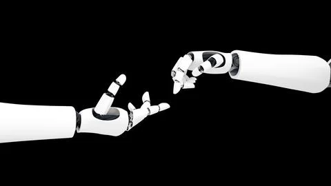 MLP Futuristic robot , artificial intelligence CGI on black background 库存插图