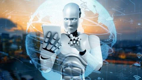 MLP Futuristic robot artificial intelligence huminoid AI transportation analytic Stock Illustration