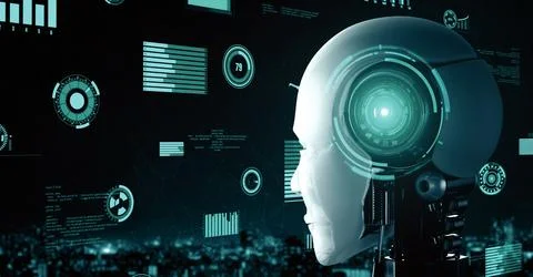 MLP Futuristic robot artificial intelligence huminoid AI for industrial factory Stock Illustration