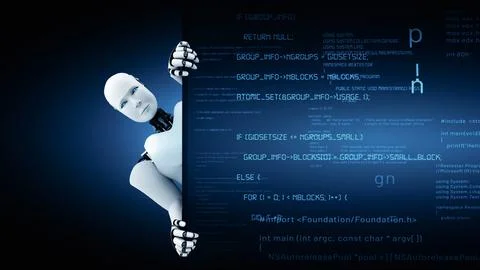 MLP Futuristic robot artificial intelligence huminoid AI programming coding Stock Illustration
