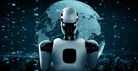 MLP Futuristic robot artificial intelligence huminoid AI data analytic Stock Illustration