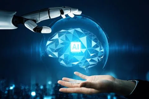MLP Futuristic robot artificial intelligence concept. Illustrazione stock