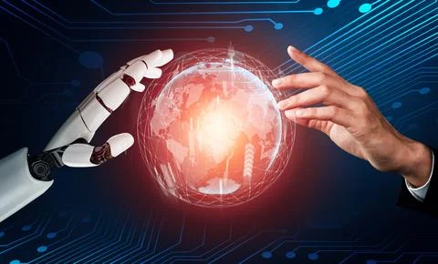 MLP Futuristic robot artificial intelligence concept. Illustrazione stock