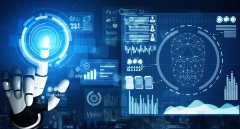 MLP Futuristic robot artificial intelligence concept. Illustrazione stock