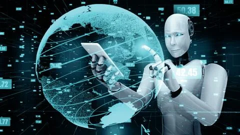 MLP Futuristic robot artificial intelligence huminoid AI data analytic Stock Illustration