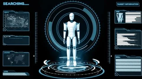 MLP Futuristic robot, artificial intelligence CGI big data analytics and 库存插图