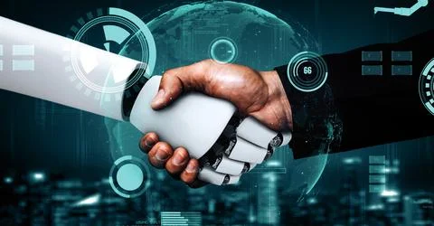 MLP Futuristic robot artificial intelligence huminoid AI for industrial factory Illustrazione stock