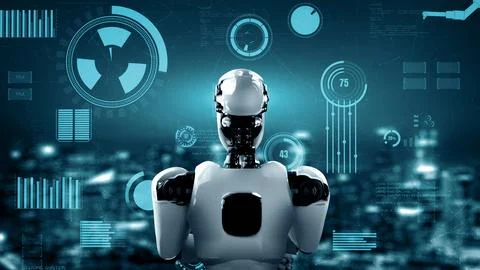 MLP Futuristic robot artificial intelligence huminoid AI for industrial factory Illustrazione stock
