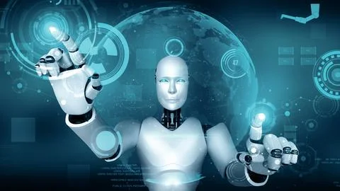 MLP Futuristic robot artificial intelligence huminoid AI for industrial factory 스톡 일러스트