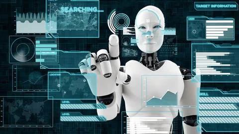 MLP Futuristic robot, artificial intelligence CGI big data analytics and 스톡 일러스트