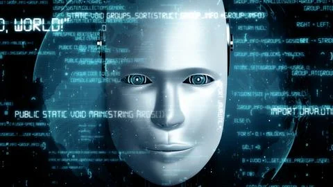 MLP Futuristic robot artificial intelligence huminoid AI programming coding Stock Illustration