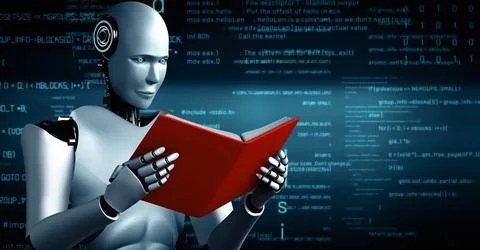 MLP Futuristic robot artificial intelligence huminoid AI programming coding Stock Illustration